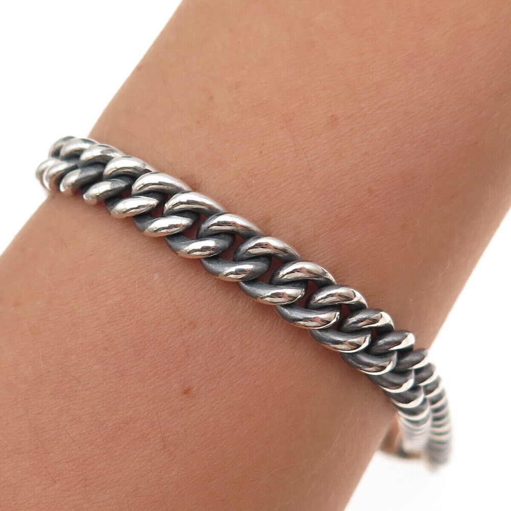 925 Sterling Silver Vintage Italy Cuban Link Oxidized Bracelet 7.75"